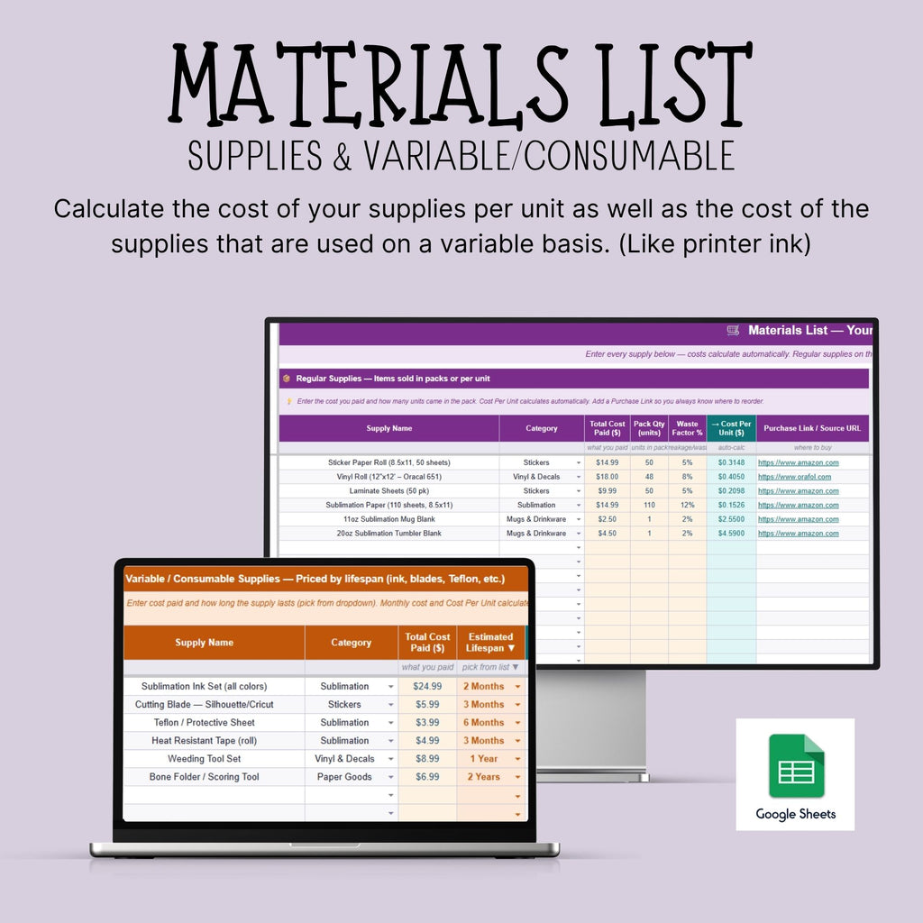 Craft Business Pricing Spreadsheet | Google Sheets Calculator (Digital Download)