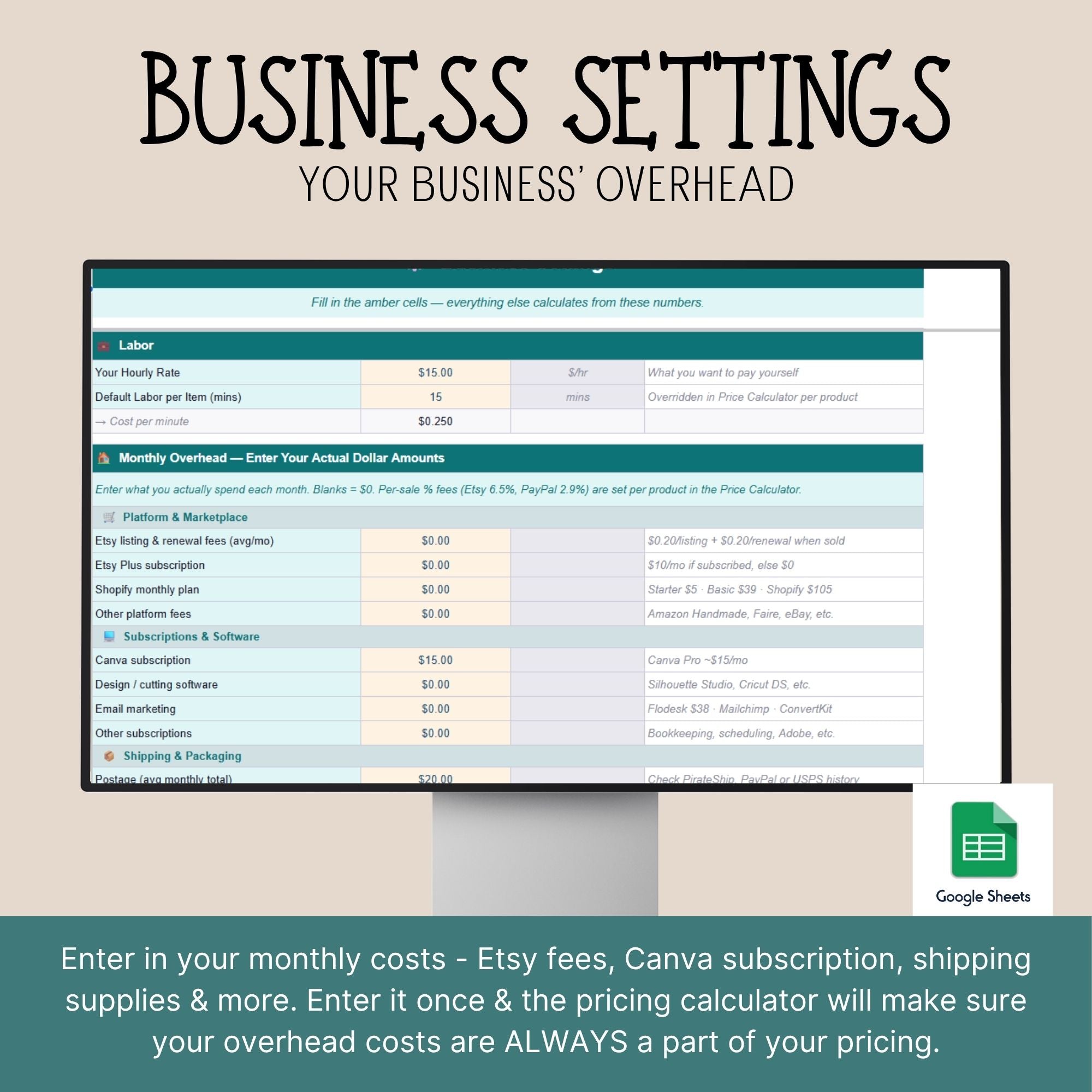 Craft Business Pricing Spreadsheet | Google Sheets Calculator (Digital Download)