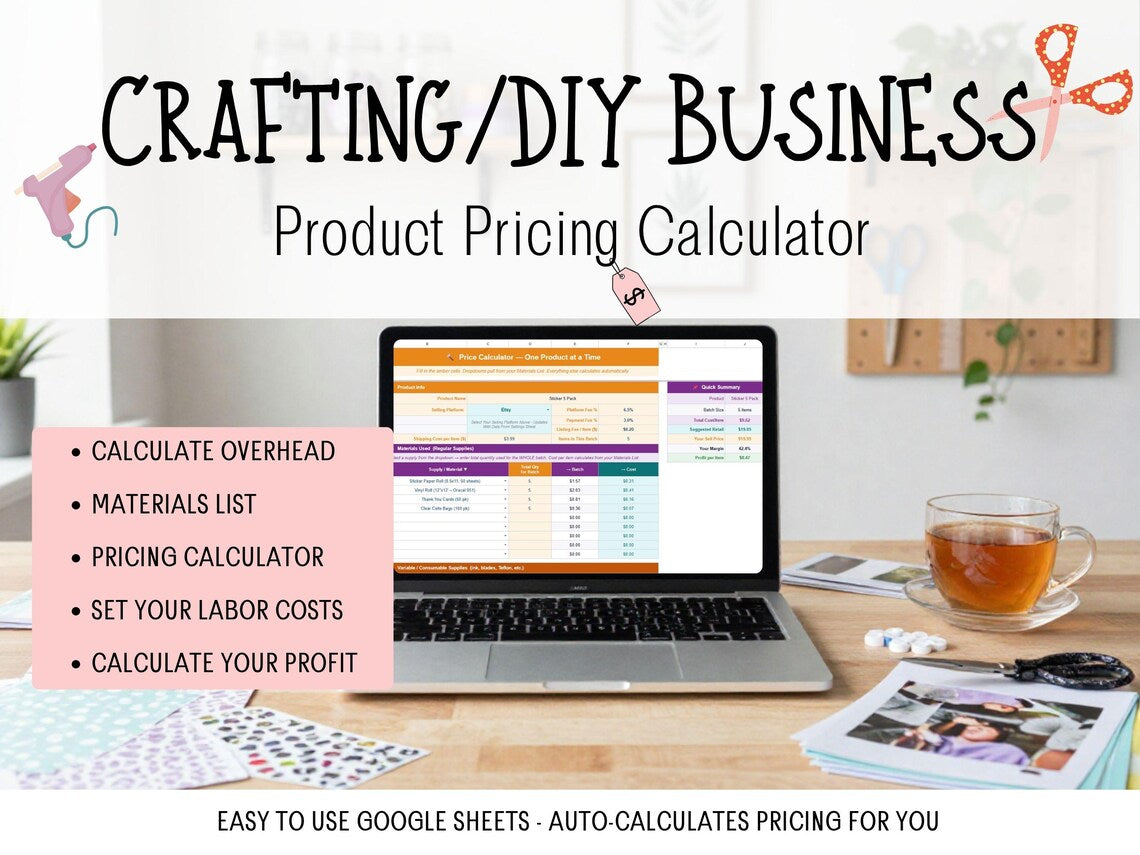 Craft Business Pricing Spreadsheet | Google Sheets Calculator (Digital Download)